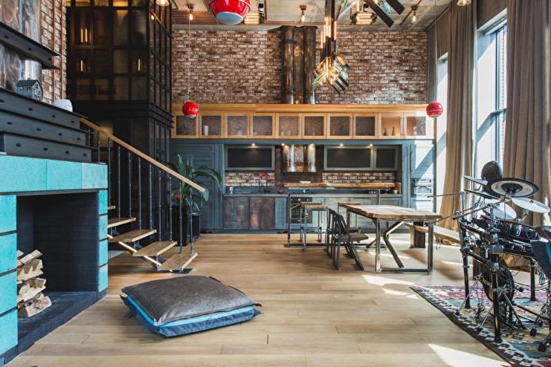 Cocina estilo loft azul - Diseño de interiores