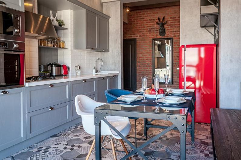 Kitchen interior design in blue tones - photo