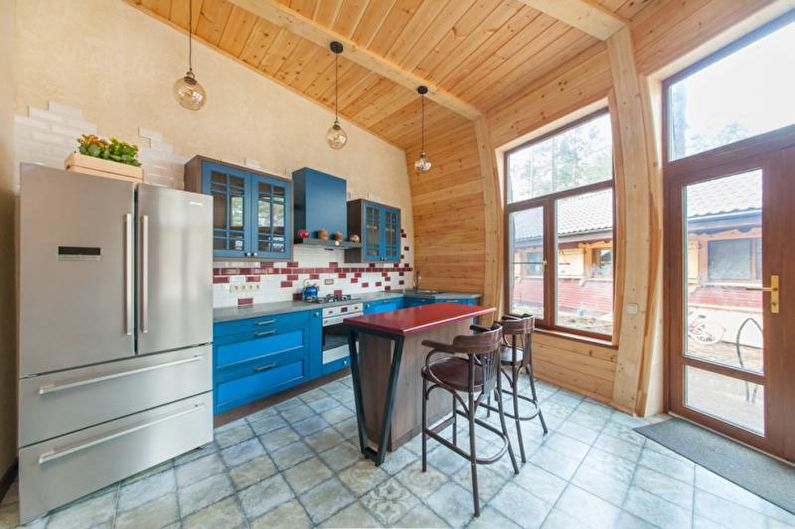 Kitchen interior design in blue tones - photo