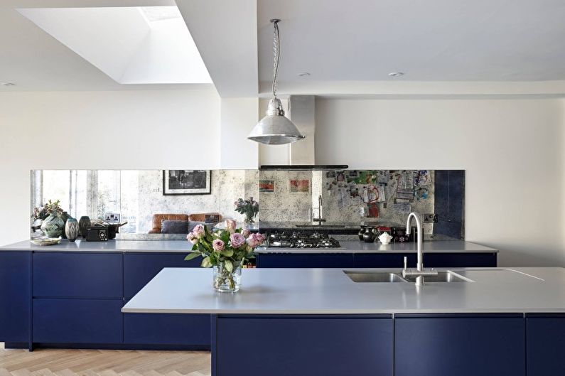 Kitchen interior design in blue tones - photo