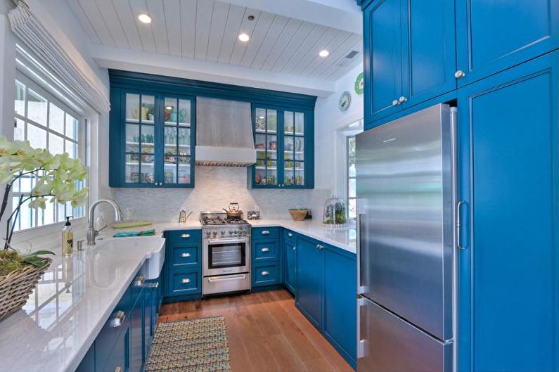 Kitchen interior design in blue tones - photo