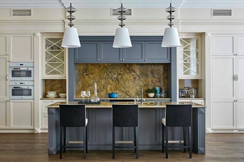 Kitchen interior design in blue tones - photo