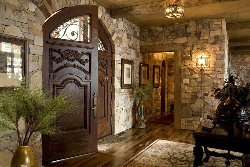 Decorative stone in the interior of the hallway - photo