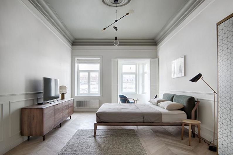 Witte Scandinavische slaapkamer - interieur