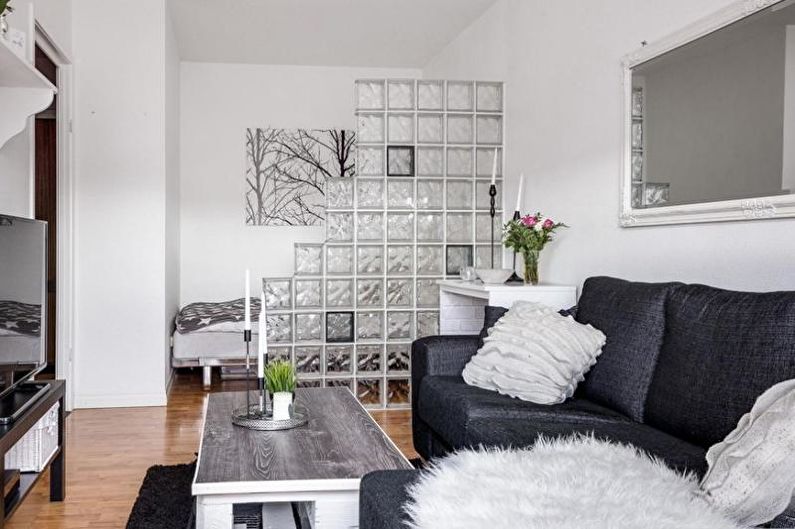 Glass blocks in the living room interior - photo