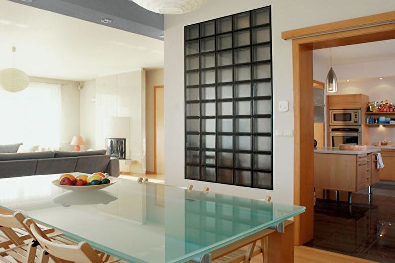 Glass blocks in the interior of the kitchen - photo