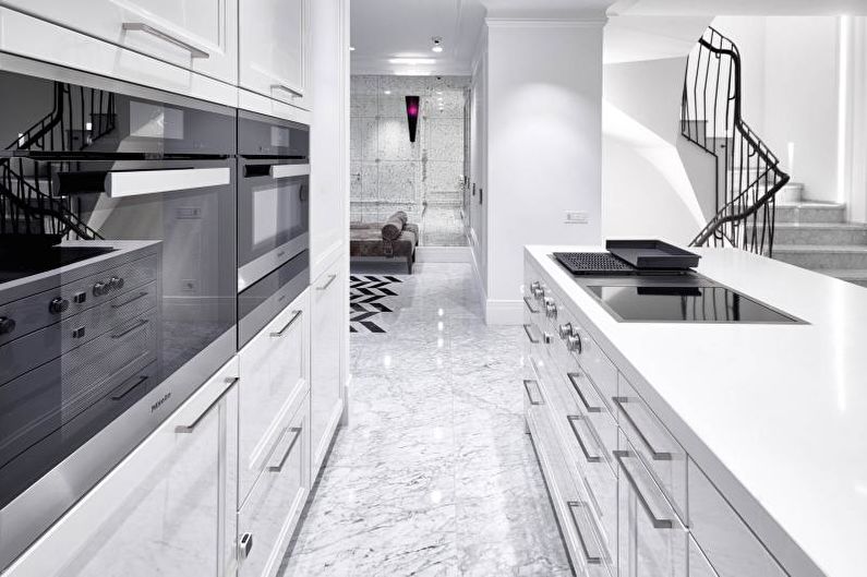 Diseño de interiores de cocina en blanco y negro - foto