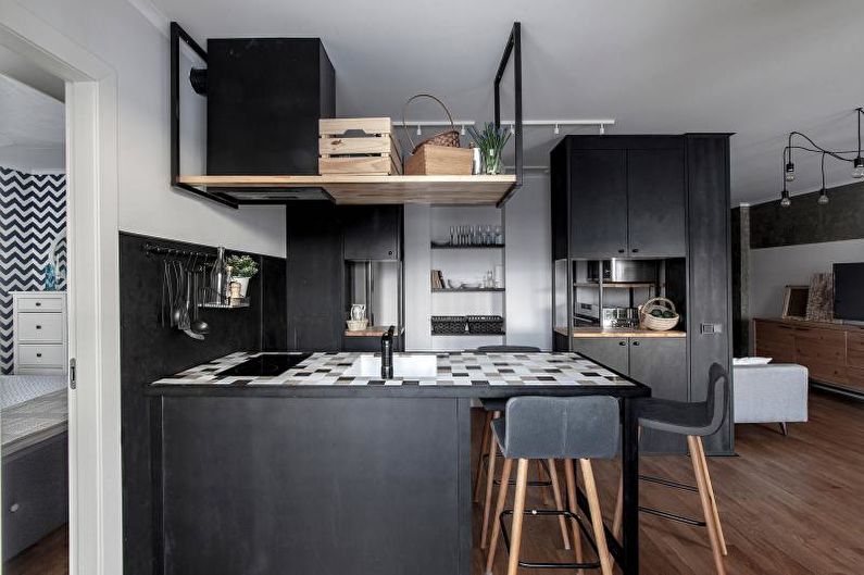 Design de interiores de cozinha preto e branco - foto