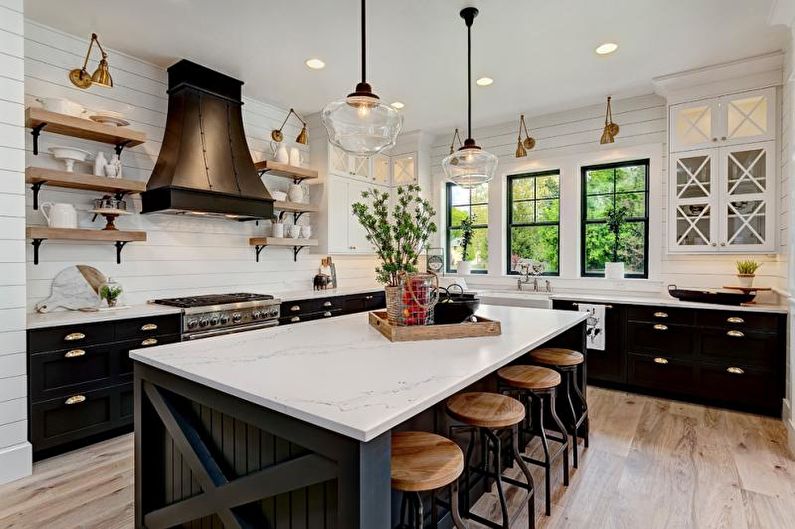 Interior design della cucina in bianco e nero - foto