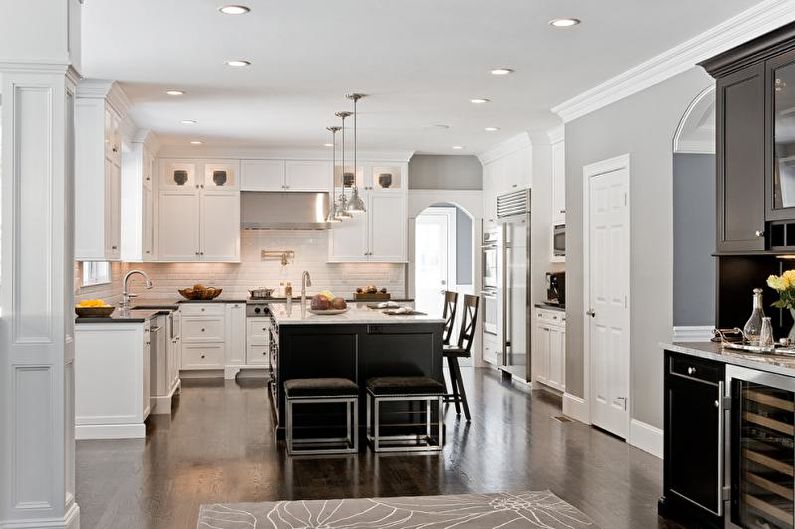 Diseño de interiores de cocina en blanco y negro - foto