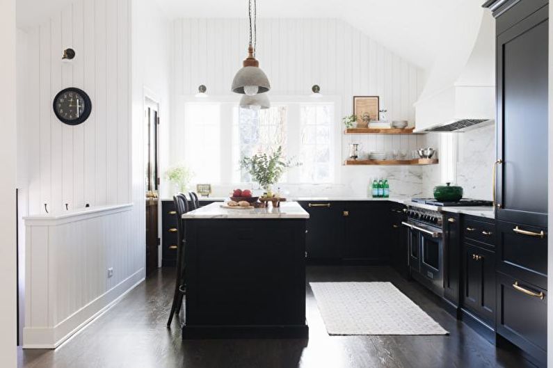 Diseño de interiores de cocina en blanco y negro - foto