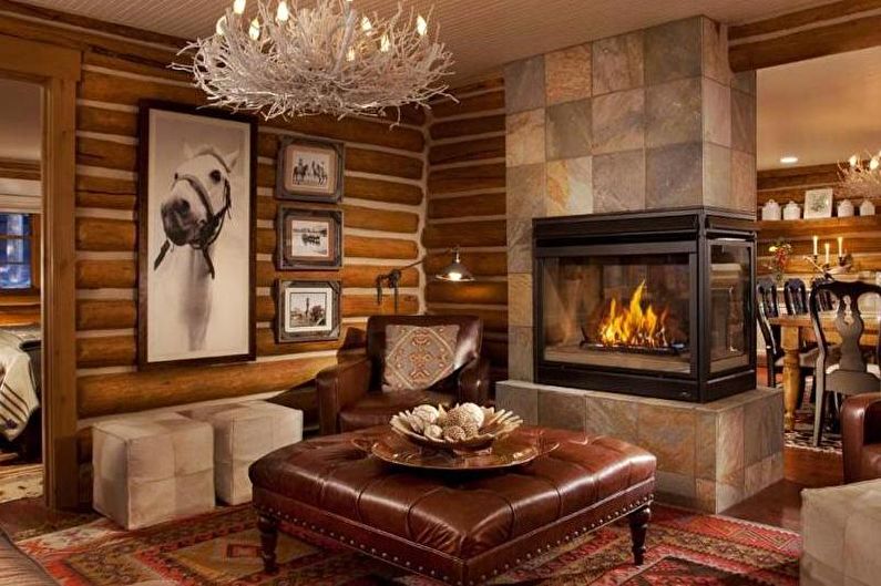 Three-sided fireplace in the living room