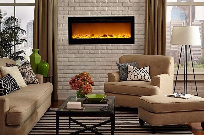 Wall-mount fireplace sa sala