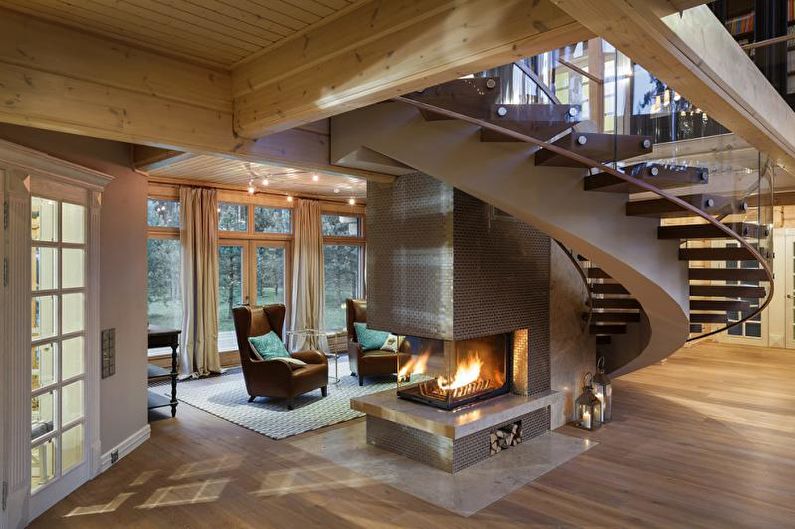 Fireplace in the living room interior - photo