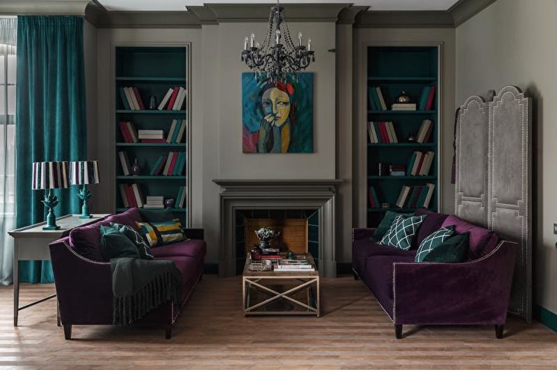 Fireplace in the living room interior - photo