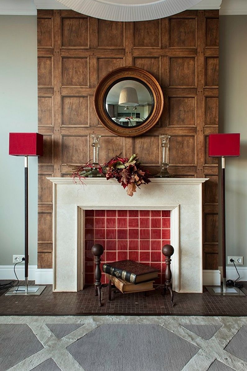 Fireplace in the living room interior - photo