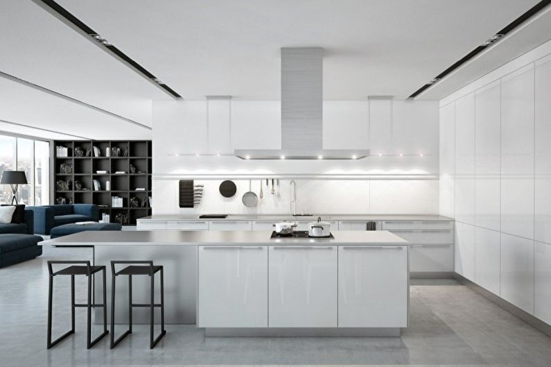 Cocina blanca de alta tecnología - Diseño de interiores