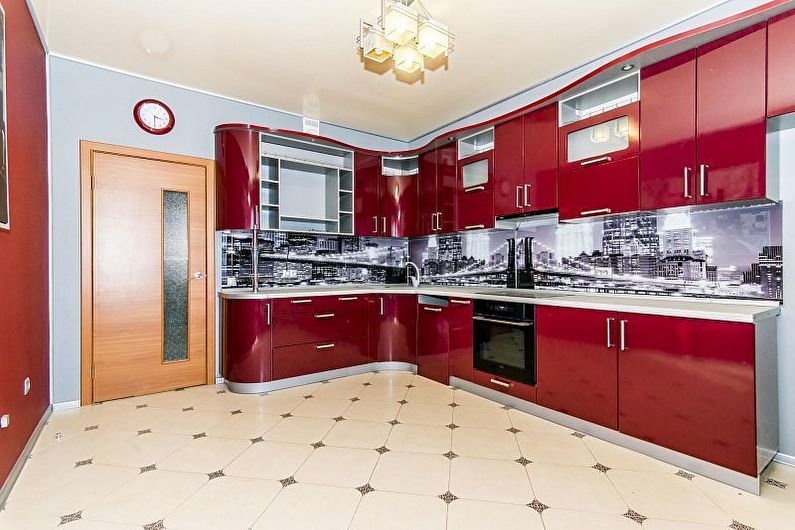 Design de interiores de cozinha em vermelho - foto