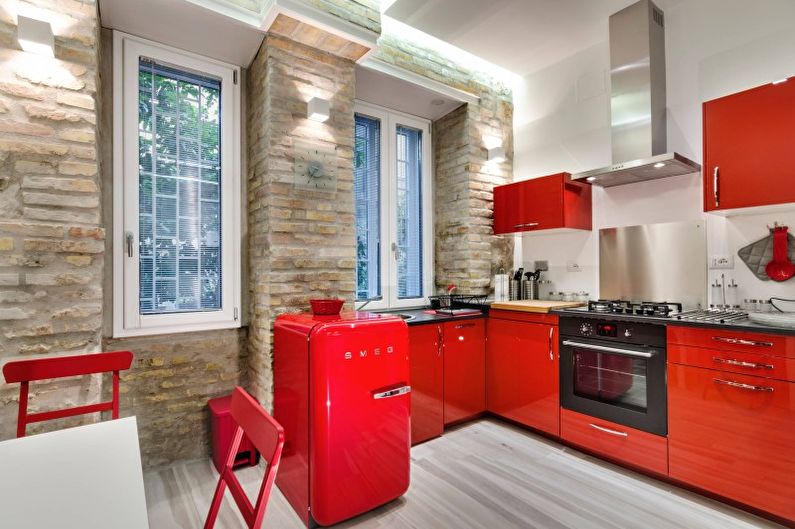 Design d'intérieur de cuisine en rouge - photo