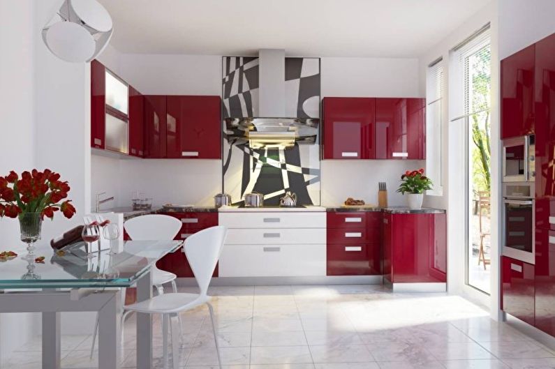 Design de interiores de cozinha em vermelho - foto