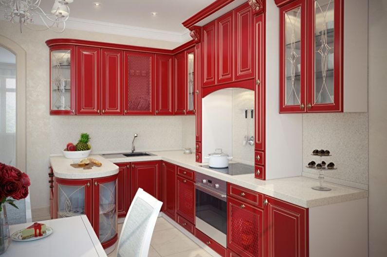 Design de interiores de cozinha em vermelho - foto