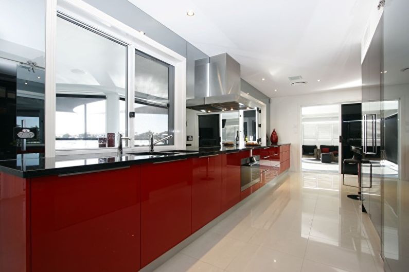 Design de interiores de cozinha em vermelho - foto