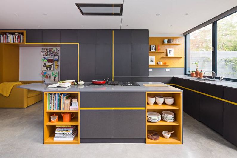 Design de interiores de cozinha em amarelo - foto