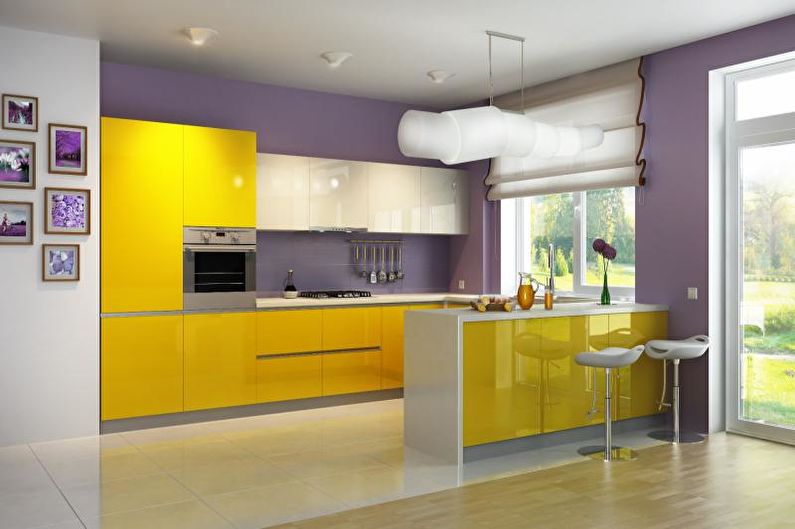 Design de interiores de cozinha em amarelo - foto