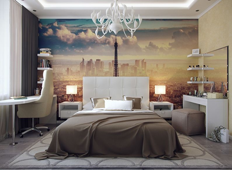 Interior design of a bedroom in Khrushchev - Photo wall-paper