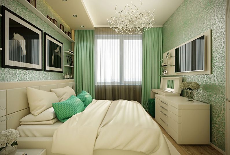 Quarto verde em Khrushchev - design de interiores