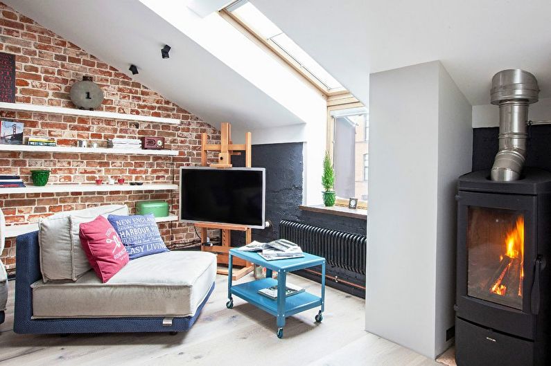 One-room apartment design 40 sq.m. in the attic