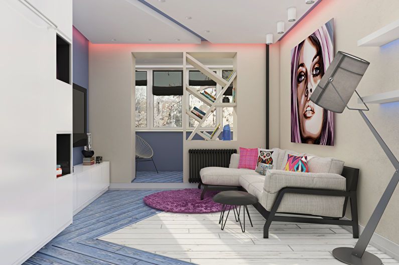 Conception d'un appartement d'une pièce dans le style du pop art