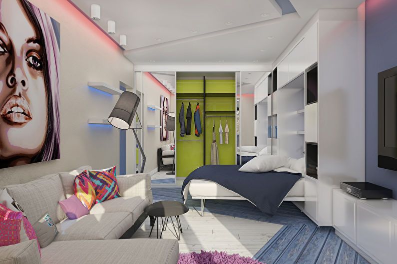 Ontwerp van een eenkamerappartement in de stijl van popart