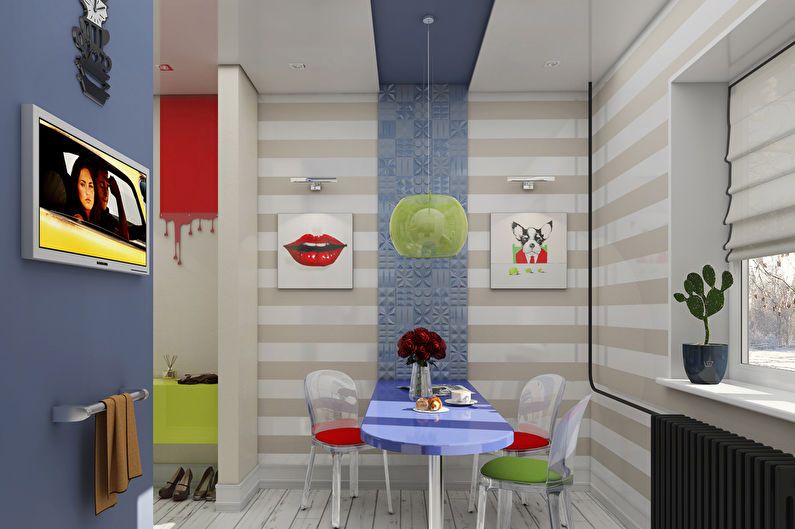 Design of a one-room apartment in the style of pop art