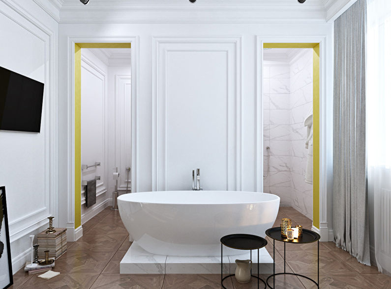 Salle de bain à rayures jaunes