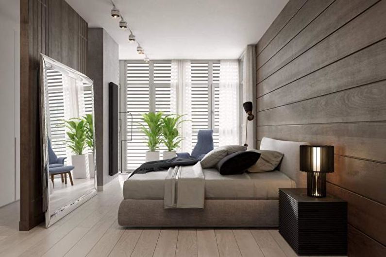 Laminate on the wall in the bedroom interior - photo