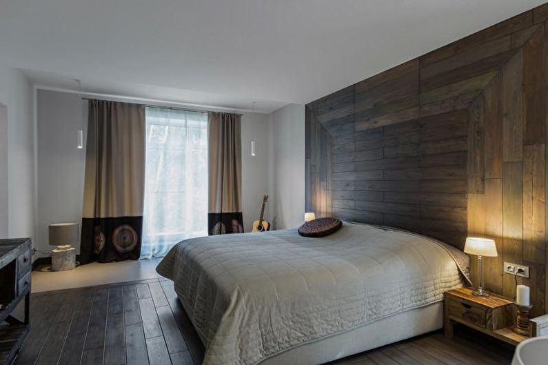 Laminate on the wall in the bedroom interior - photo