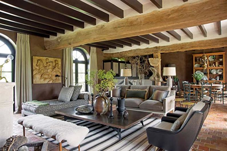 Design de sala de estar em estilo provençal - acabamento de teto