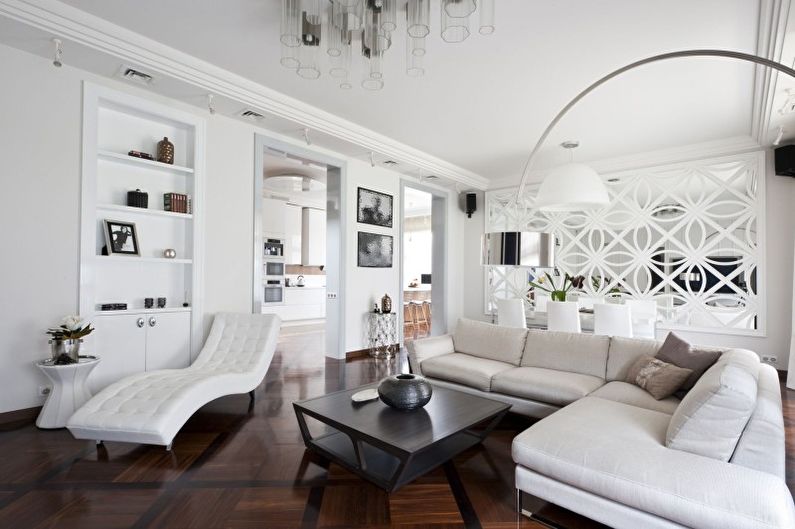 Witte woonkamer in art decostijl - interieur