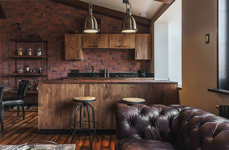 Interieur van een twee verdiepingen tellende appartement in de loft-stijl - foto