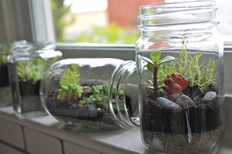 Decoración de la sala de bricolaje: jardín de botellas o florario