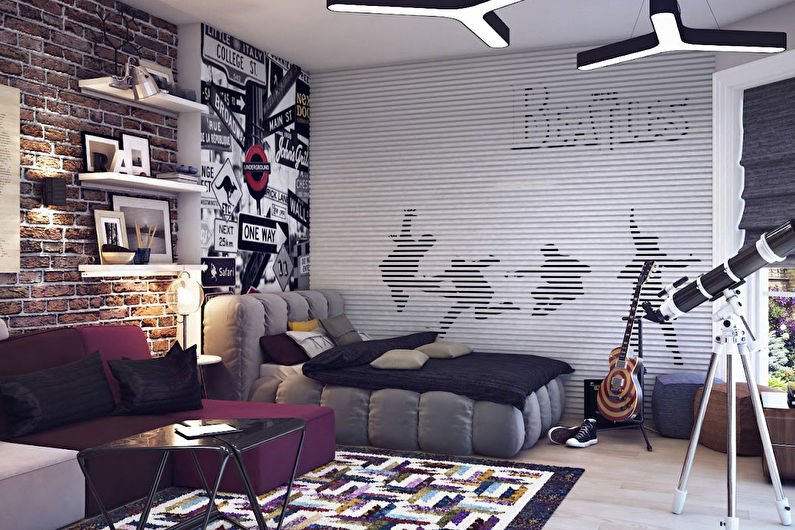 Design de um quarto infantil para um menino no estilo loft