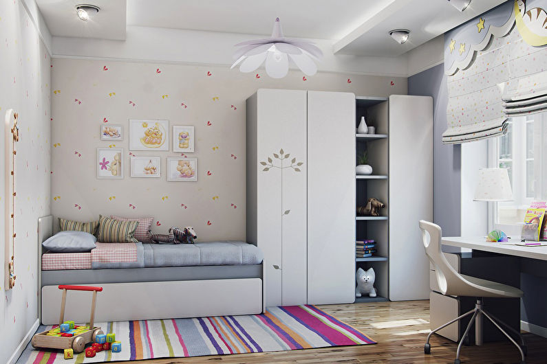 Diseño de una habitación infantil para una niña en un estilo moderno.