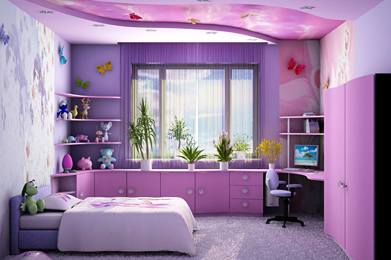 Lilac ห้องเด็กสำหรับผู้หญิง - ออกแบบตกแต่งภายใน