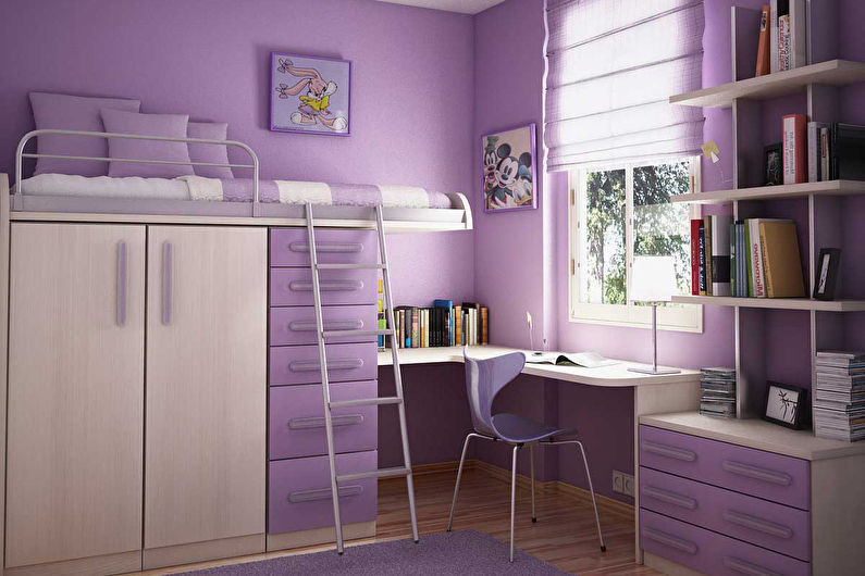 Habitació infantil lila per a una noia - Disseny d’interiors