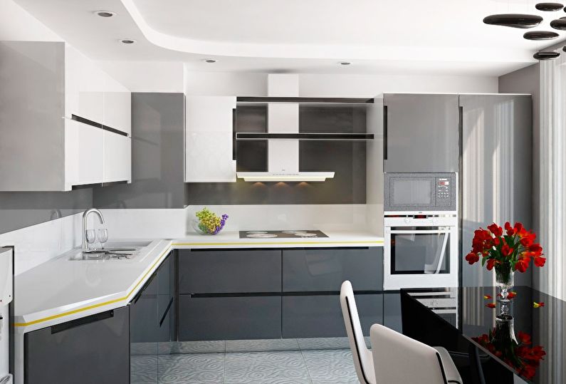 Cocina gris de 12 m2. - Diseño de interiores