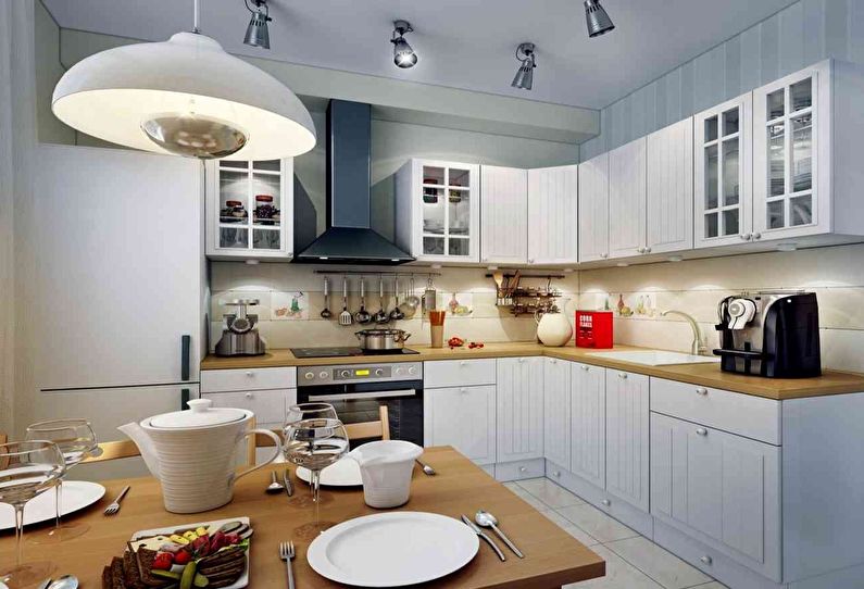 Kitchen design 12 sq.m. - proper lighting