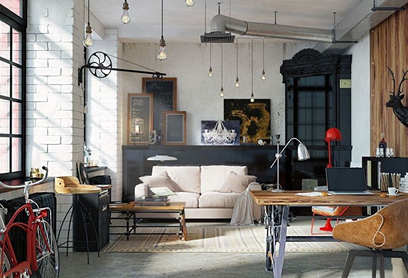 Design de apartamento em estilo loft (mais de 100 fotos)