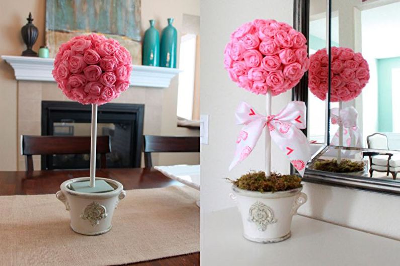 DIY topiary met bloemen gemaakt van golfpapier