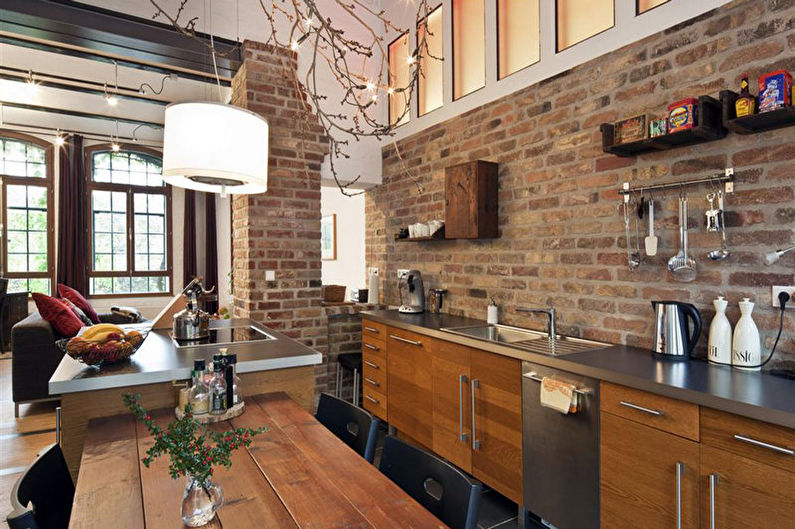 Brown Loft Style Kitchen - การออกแบบตกแต่งภายใน